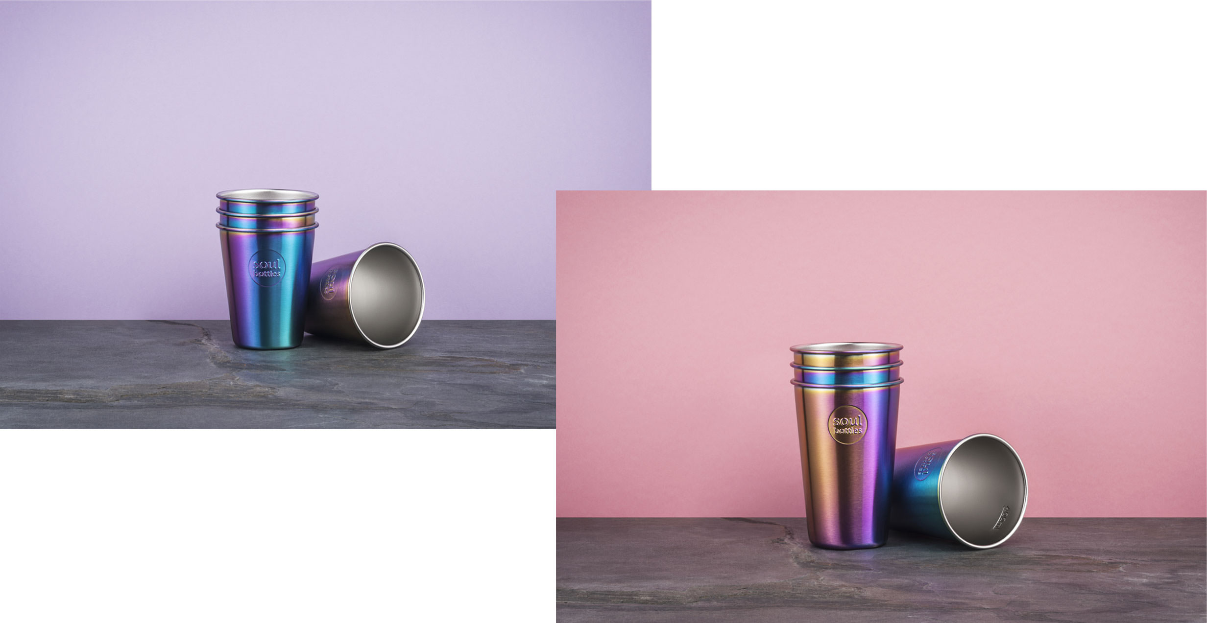 Drinking cup made of stainless steel collage silver and colorful